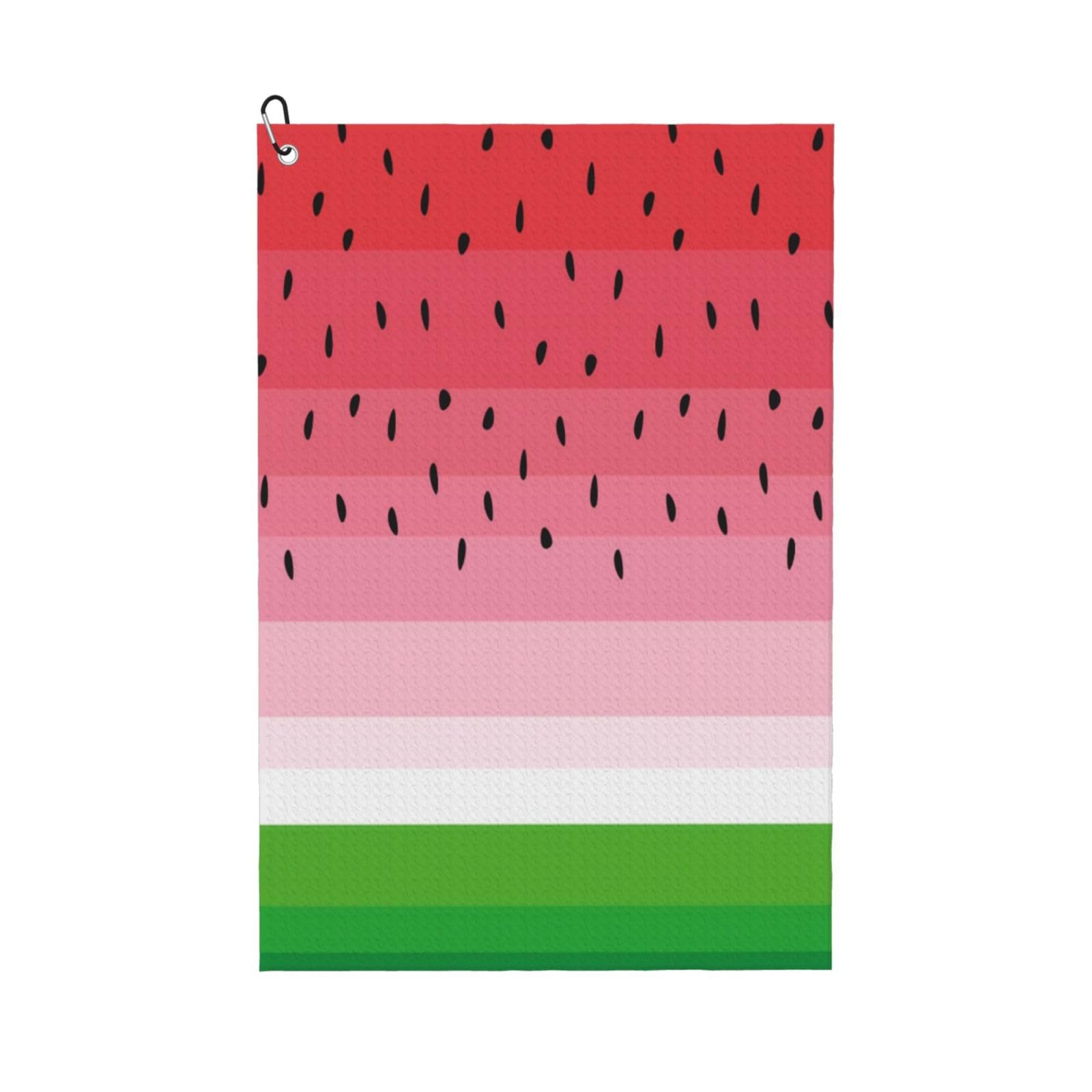 AOOEDM Watermelon Print Golf Towel with Carabiner Clip Absorbent Microfiber Golf Towel for Cleaning Golf Ball Club Putter Iron for Golf Bag Trolly Belt Loop 16" X 24"