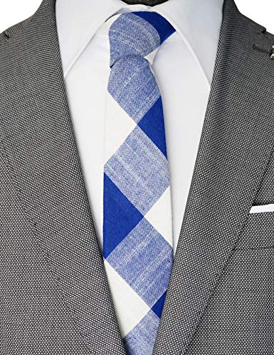 Image of Cotton Skinny Ties for Men, Plaid and Striped Slim Neckties