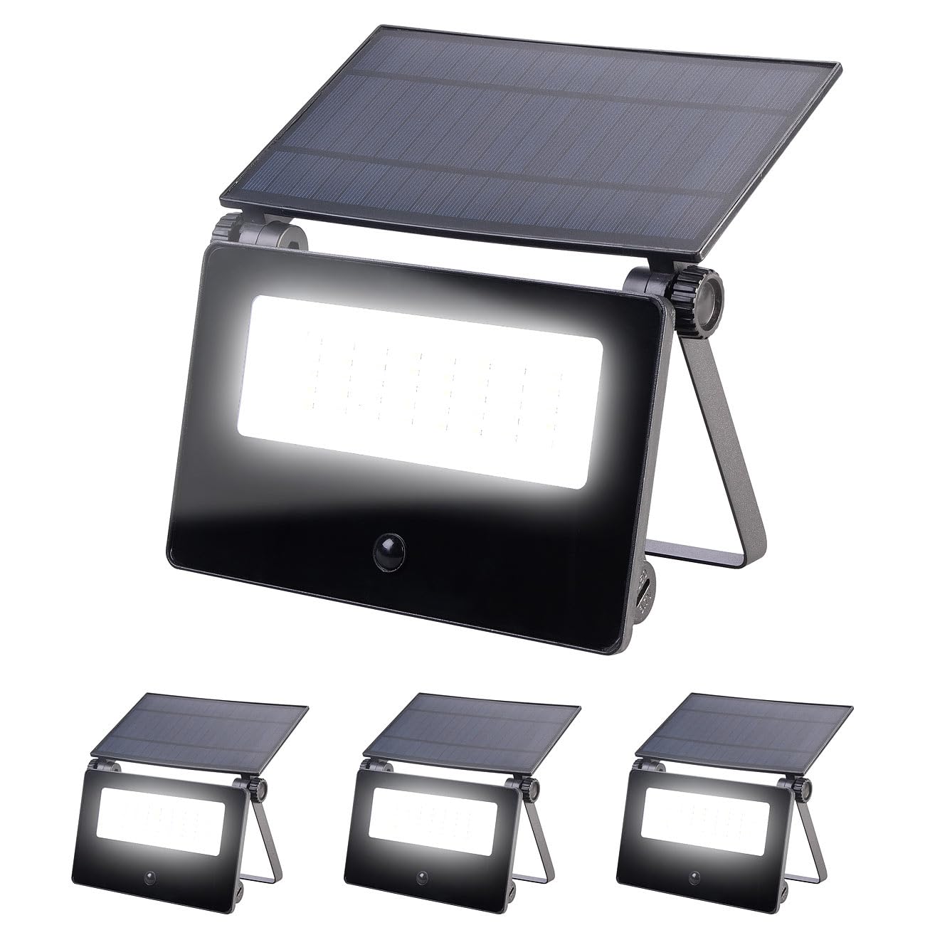 Luminea LED-Solar-Strahler außen: 4er-Set Solar-LED-Wandfluter, Bewegungssensor, 1.300 lm, 2X 1.800 mAh (Strahler Garten, Fluter Einfahrt, Panel)