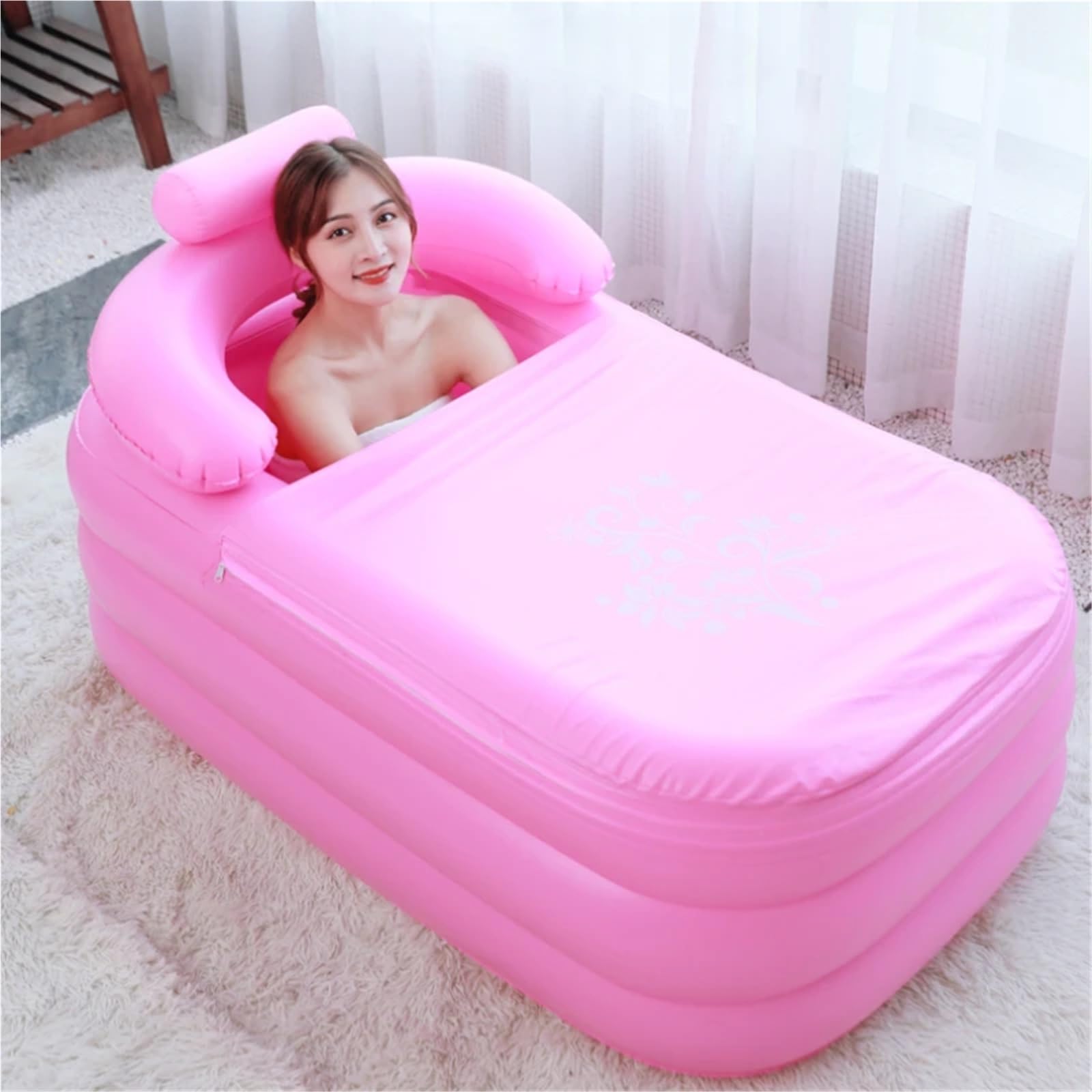 Bañera inflable Contenedor grande de agua for lavar el cabello, bañera hidromasaje for hogar, goma(140.0cm)
