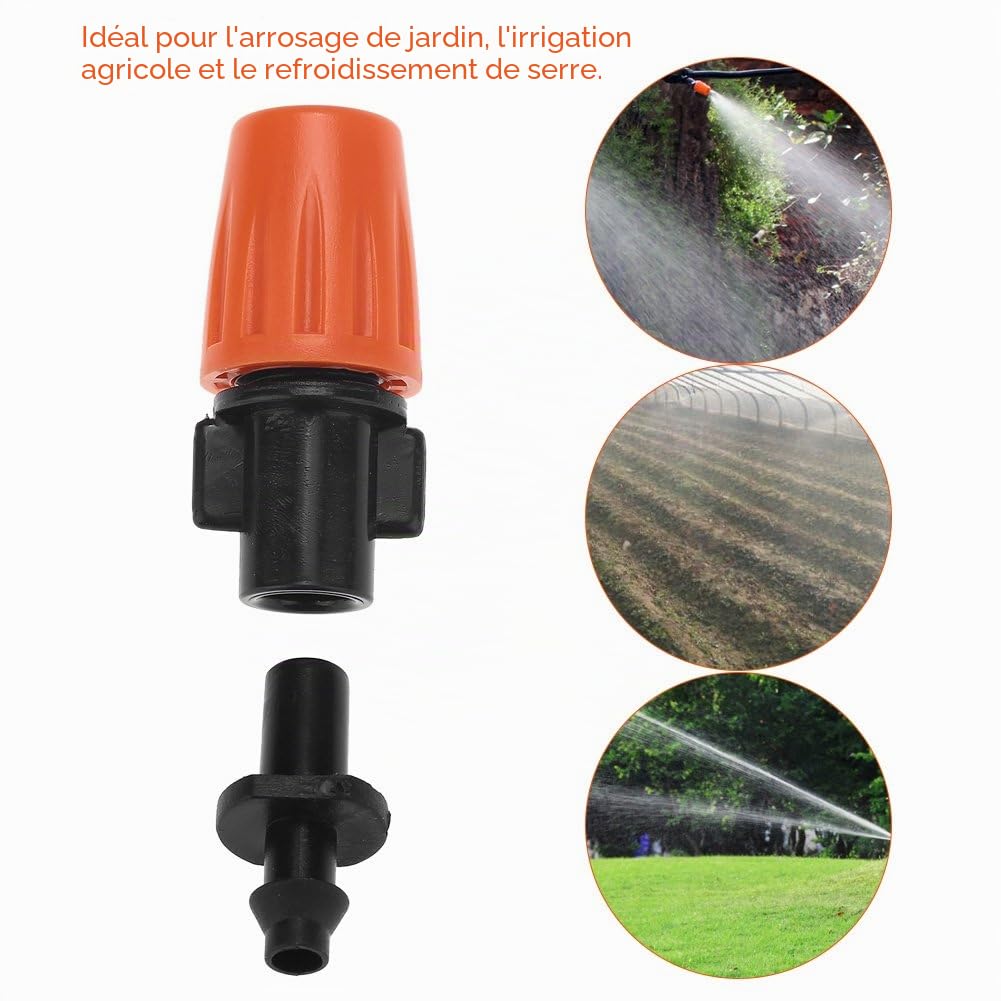 Hakeeta 50 Buses de brumisation pour Irrigation au Goutte-à-Goutte, atomiseur de tête d’arroseur, Buses de pulvérisation pour arrosage, 2 Modes réglables: Brouillard d’Eau et Colonne d’Eau