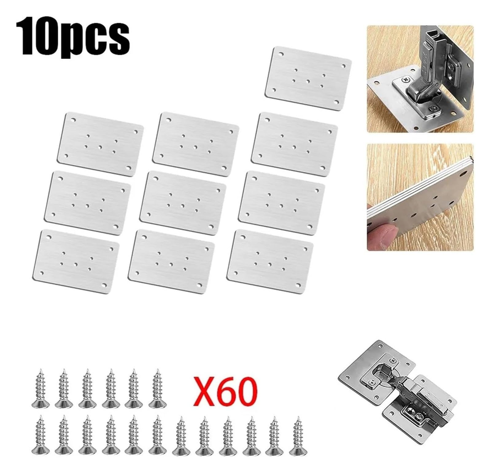 Płytka naprawcza zawiasów 1/4/10 szt. Płyta naprawcza zawiasów szafkowych mocująca zawiasy drzwi szafek panel naprawczy Sprzęt meblowy(10pcs Silver 3b)