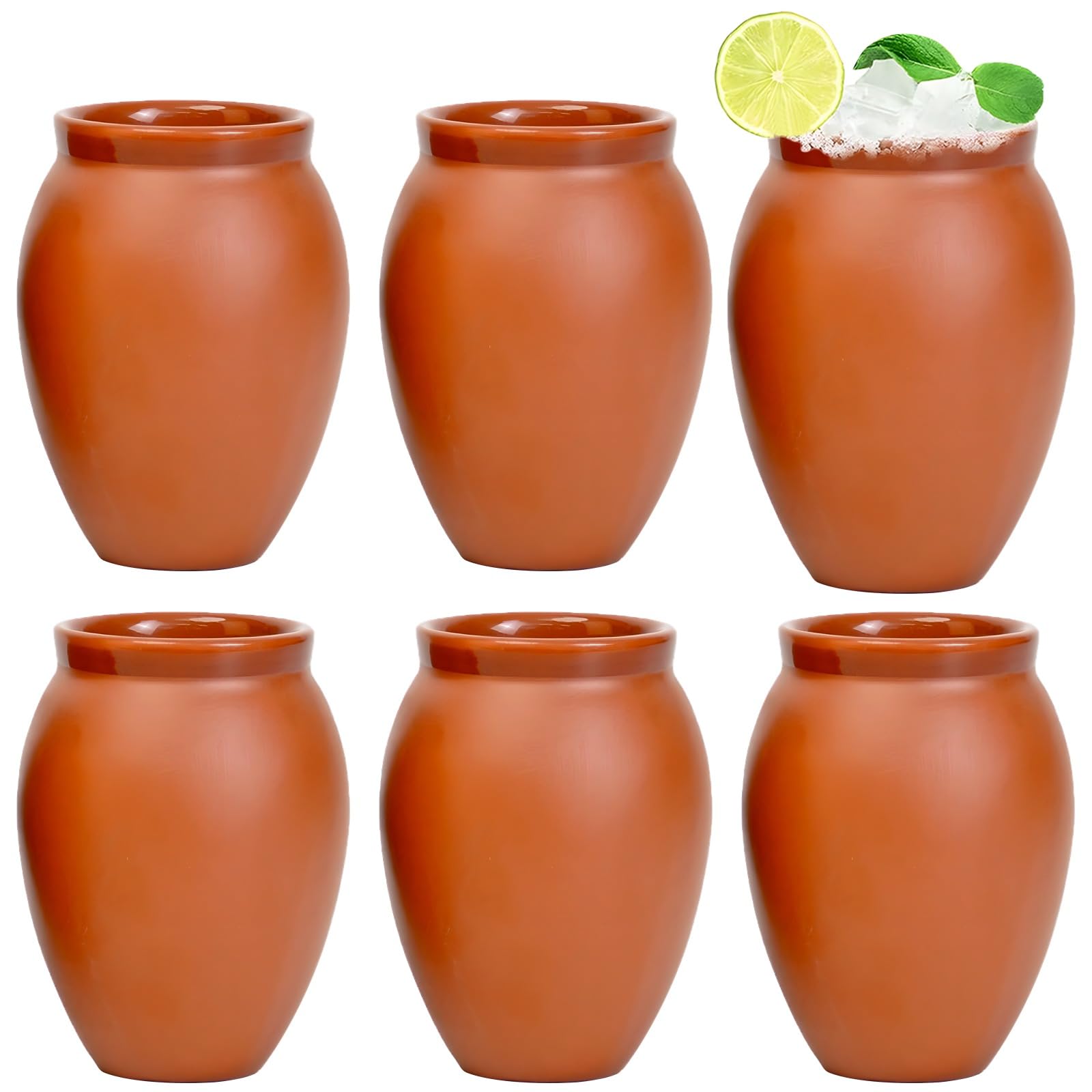 Cantaritos de Barro Mexicanos, 6 bicchieri in argilla rossa da 350 ml, per vasino cantaritos, Jarritos de Barro Mexicanos, bicchieri di argilla per tequila, margarita, mojito, festa