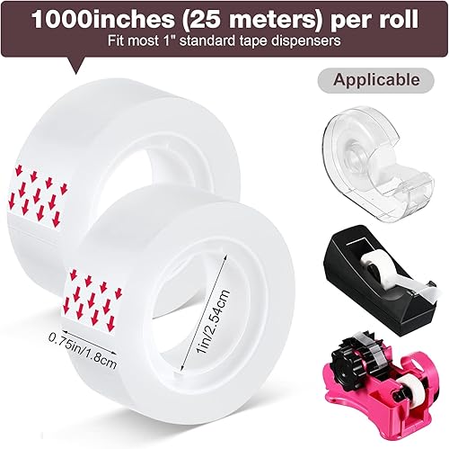 Miniatura 2 de Pasimy 96 rollos de cinta transparente a granel fuerte adhesiva transparente para dispensador, oficina, hogar, escuela, pared, alfombra, 34 x 1000