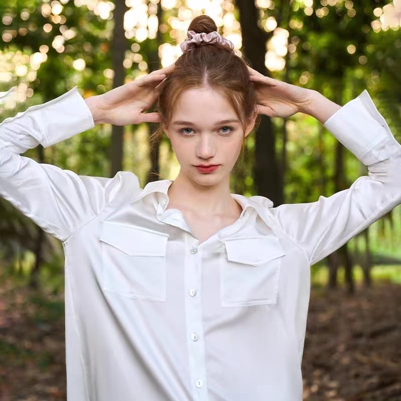 Miniatura 7 de Lazos de seda de morera para el cabello, paquete de 2 coleteros grandes de seda para mujer, accesorios para el cabello sin daños