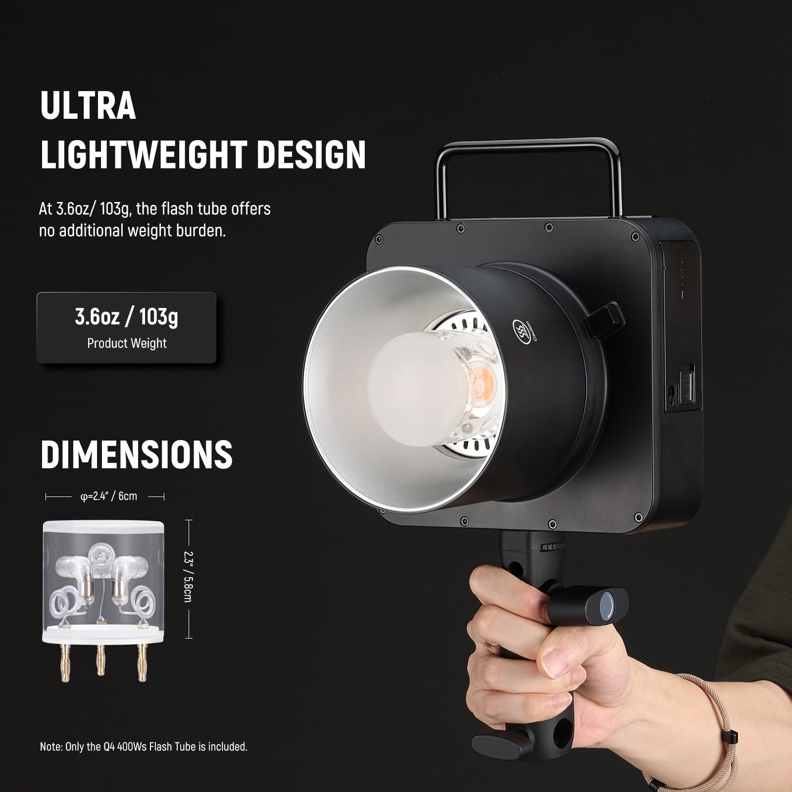 NEEWER Tubo per Flash Q4 400Ws Sostituzione Tubo Flash Nuda Lampadina per Flash da Studio Q4, Parti di Riparazione per Luci Fotografiche Solo per NEEWER Flash da Studio Luce Stroboscopica Q4
