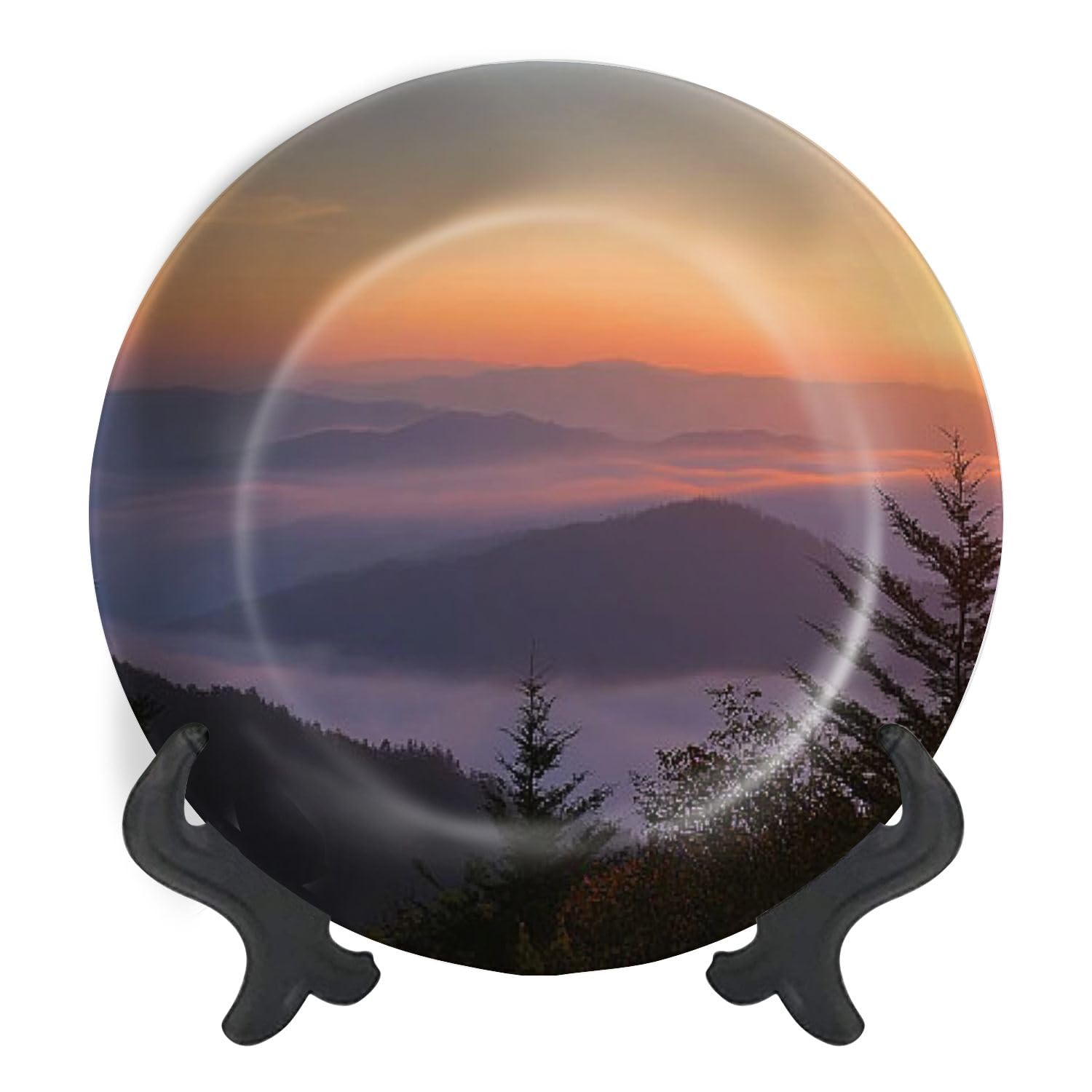Decorative Plates for Display Smoky Mountain morning sunrise from Mt LeConte Gift Plates Ceramic Collections Plates Hanging Artwork for Living Dining Room Kitchen Souvenir
