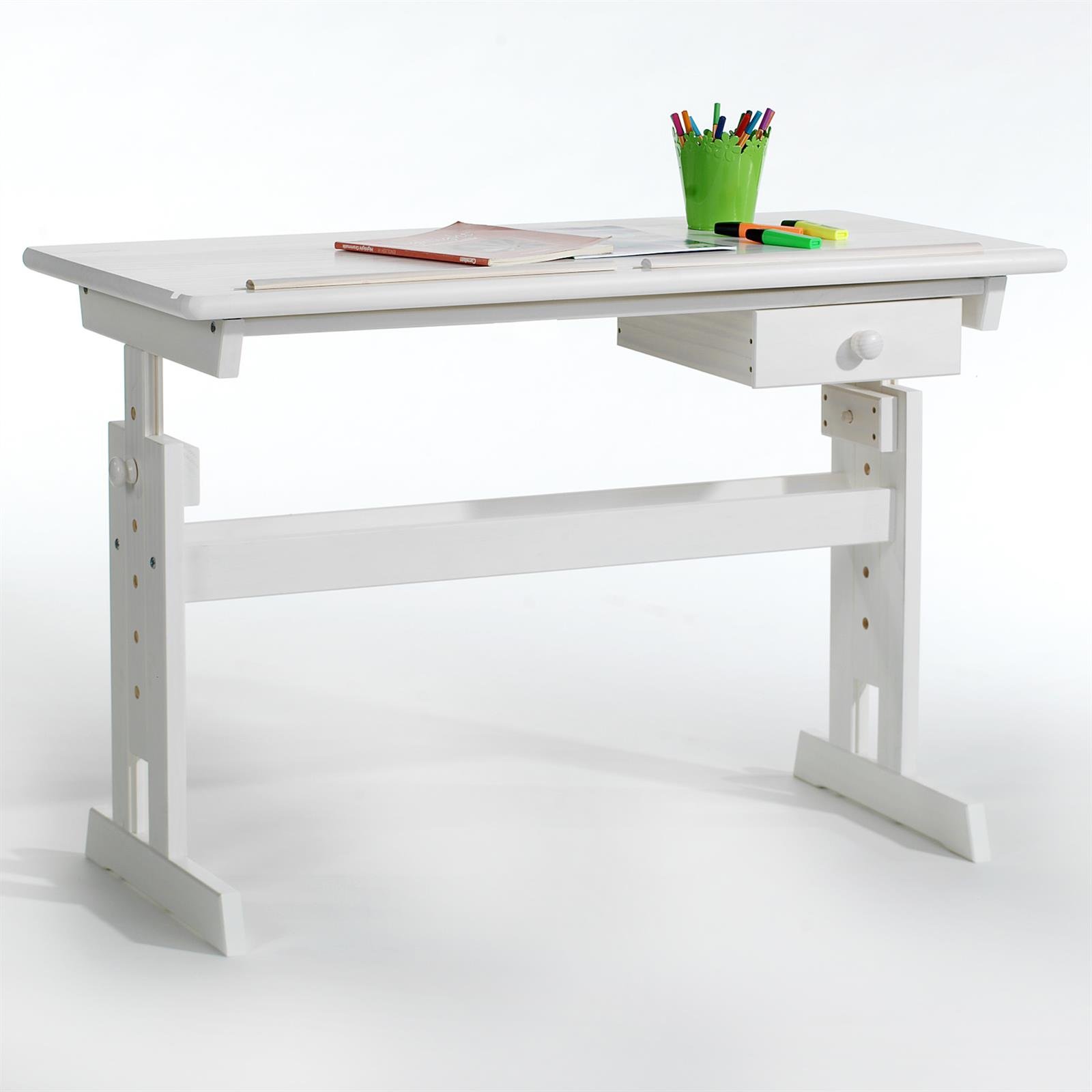 IDIMEX Kinderschreibtisch Flexi mit Kippfunktion und Höhenverstellung, praktischer Schreibtisch aus massiver Kiefer in weiß