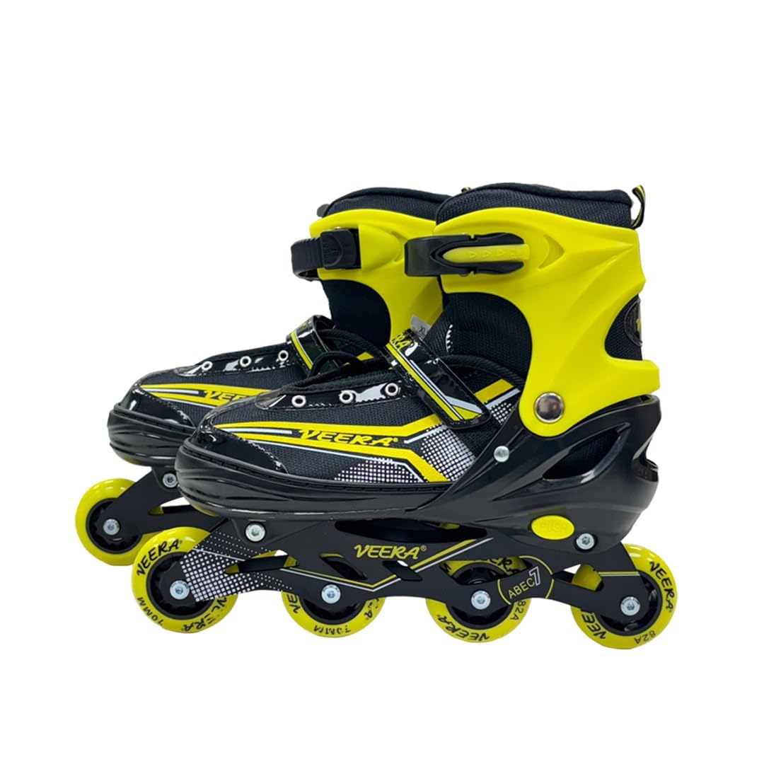 Veera Extra Large Size Inline Skates | 4 Wheels Adjustable Skating Shoes for Unisex Kids | 70 mm PU Illuminating Led Lights Wheels with ABEC-7 Bearing | Age Group 19 to 22 Years | Yellow (B0D9JNC69R) Amazon Price History, Amazon Price Tracker