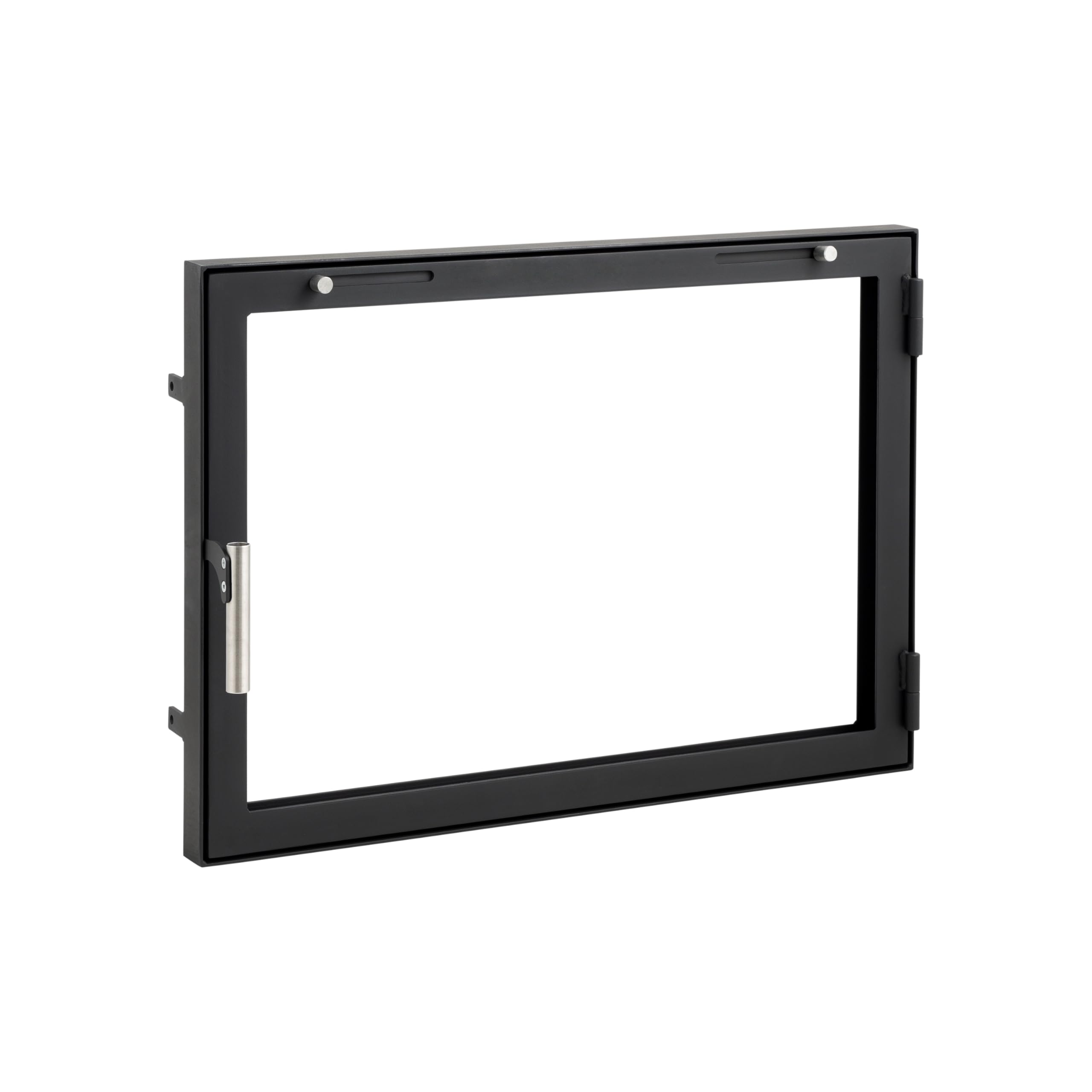 Puerta de horno de chimenea con cristal para hornos de pizza y acero para caldera. Apertura: derecha | Tirador a la izquierda. Ventana grande. Accesorios dorados. Model D3 (70x42cm)