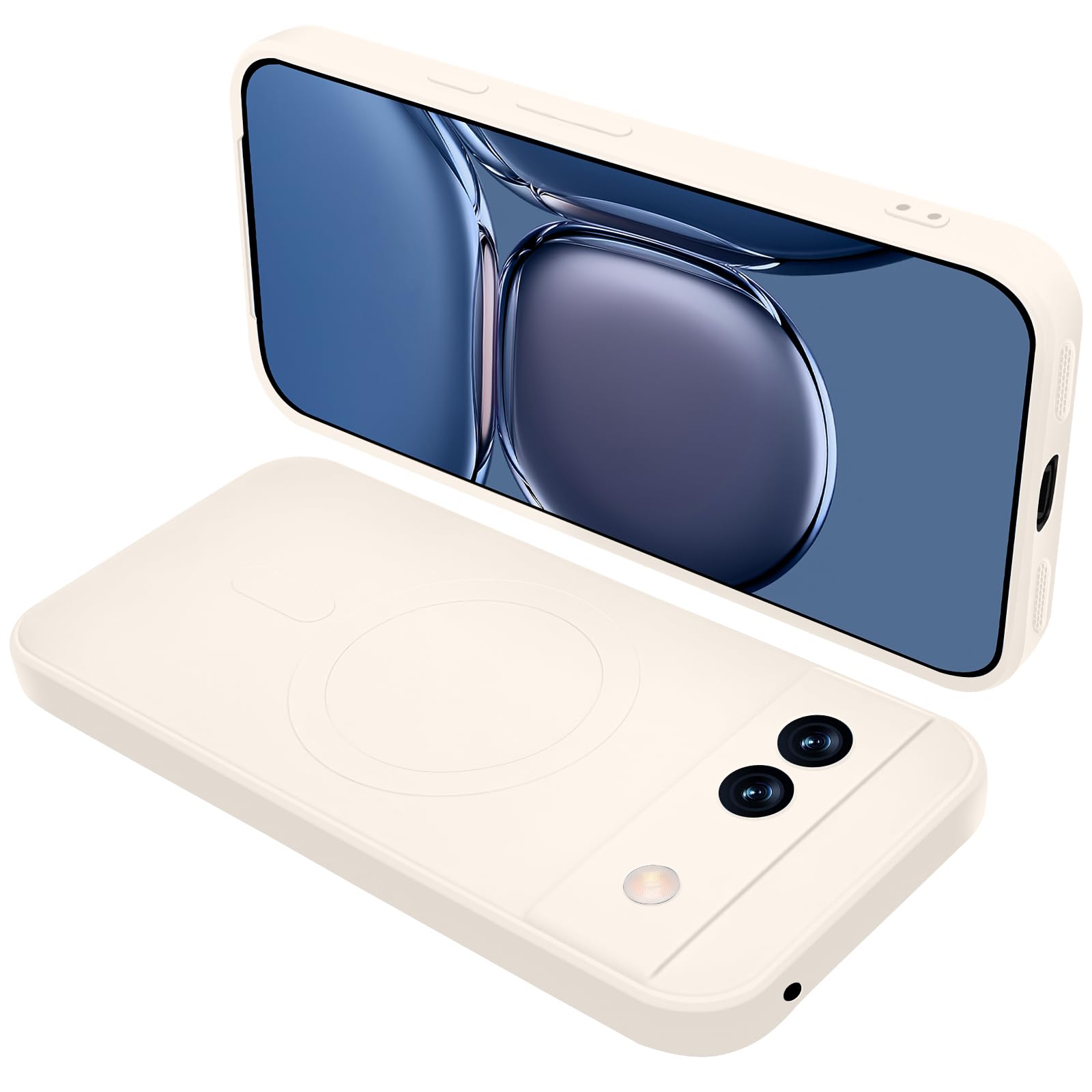 Google Pixel8a ケース MagSafe対応 シリコン 耐衝撃 グーグル ピクセル 8a マグセーフ対応 カバー 全面保護 液体シリコーン スマホケース ストラップホール付き 滑り止め 落下防止（オフホワイト）