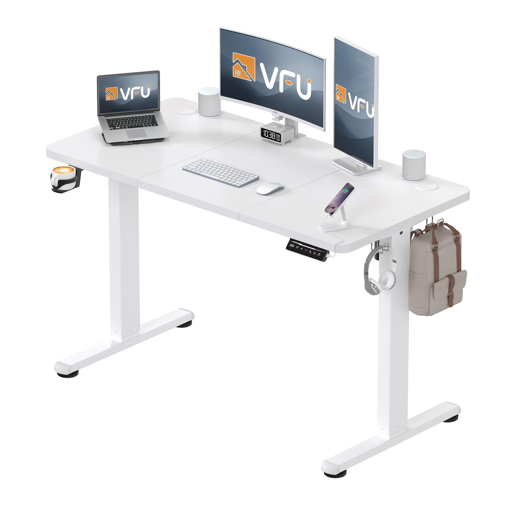 Höhenverstellbarer Schreibtisch mit USB-C Ladeanschluss 120 x 60cm, Memory-Funktion Stabiler Schreibtisch Höhenverstellbar Elektrisch, Steh-Sitz Tisch Stehpult Verstellbarer Computertisch, Weiß