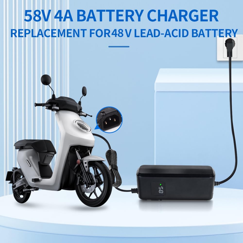 YZPOWER 58V 4A Lead Acid Battery Charger for 48V 20Ah GLE AGM Lead Batteries Pack,Smart AC Charger Adapter with Display Built-in Fan 3pin Plug