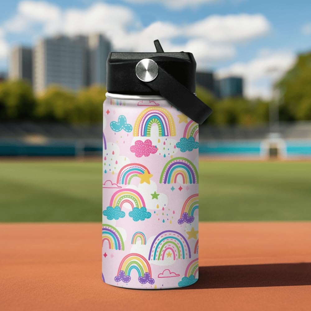 SANDJEST Kids Water Bottle Rainbow Water Bottles 12oz with Straw Insulated Stainless Steel Travel School Tumbler Double Wall Vacuum Cup for Girls Kid - Image 4