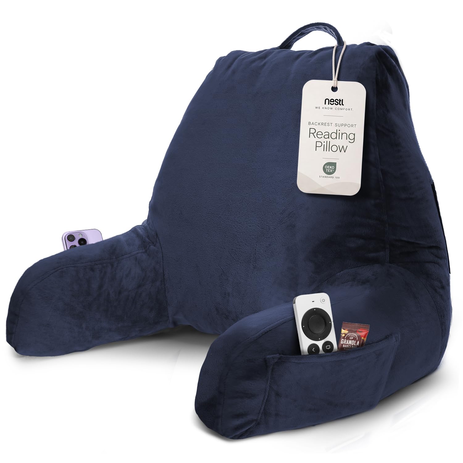 Nestl Reading Pillow for Bed, Back Pillow for Sitting Up in Bed, Navy Blue