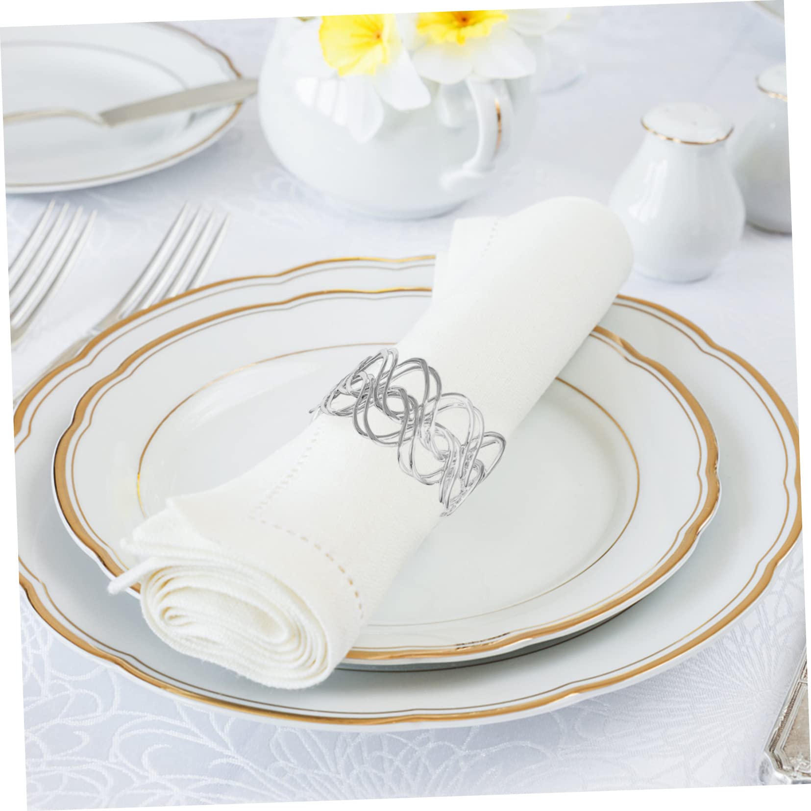 Gatuida 6 Anillos de Servilleta de Metal Calidad Resistente y Antióxido Diseño Tejido Irregular para Decoración Elegante en Cenas y Celebraciones