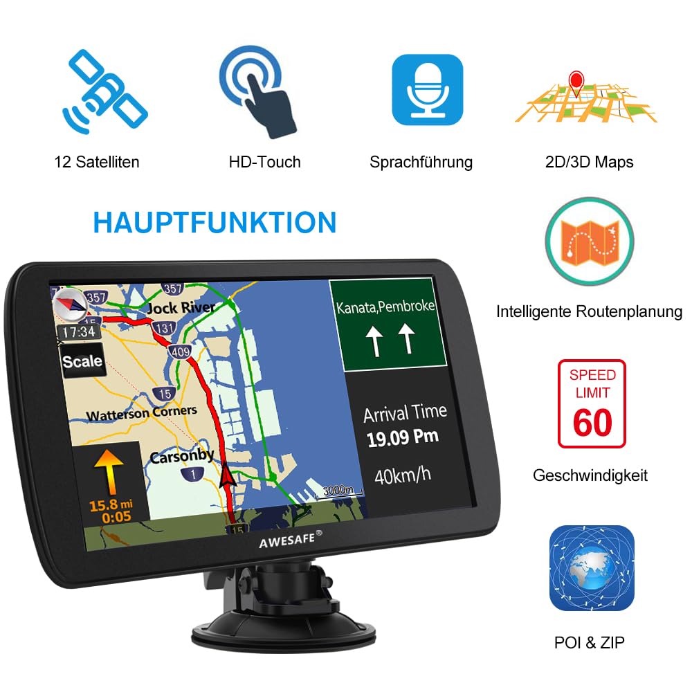 AWESAFE LKW Navi 9 Zoll Navigationsgerät mit Bluetooth 2023 GPS Navigation unterstützt lebenslang Kartenupdate