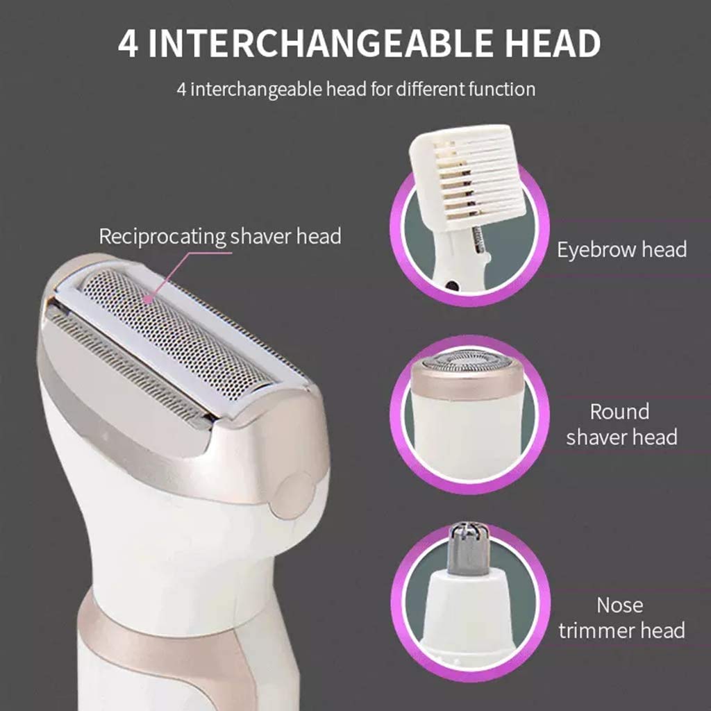 Rasoio elettrico 4 in 1, impermeabile, ricaricabile, indolore, portatile, per corpo, naso, viso e sopracciglia