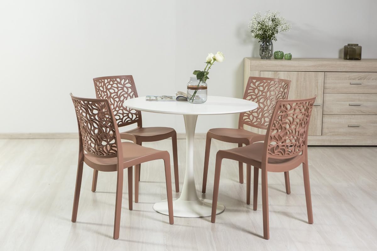 Tavolo tondo tulip da interno, diametro 90 cm, 4 persone cucina/sala da pranzo/ufficio, stile classico moderno con top MDF effetto legno e base in metallo verniciato opaco Orlando (Bianco)