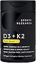 Sports Research® Vitamin D3 + K2 w/ Coconut Oil - Vegan Vitamin D 5000iu & Mk7 Vitamin K 100mcg for Bone & Immune Support - Vegan Certified · Non-GMO · Soy Free - 60 Softgels