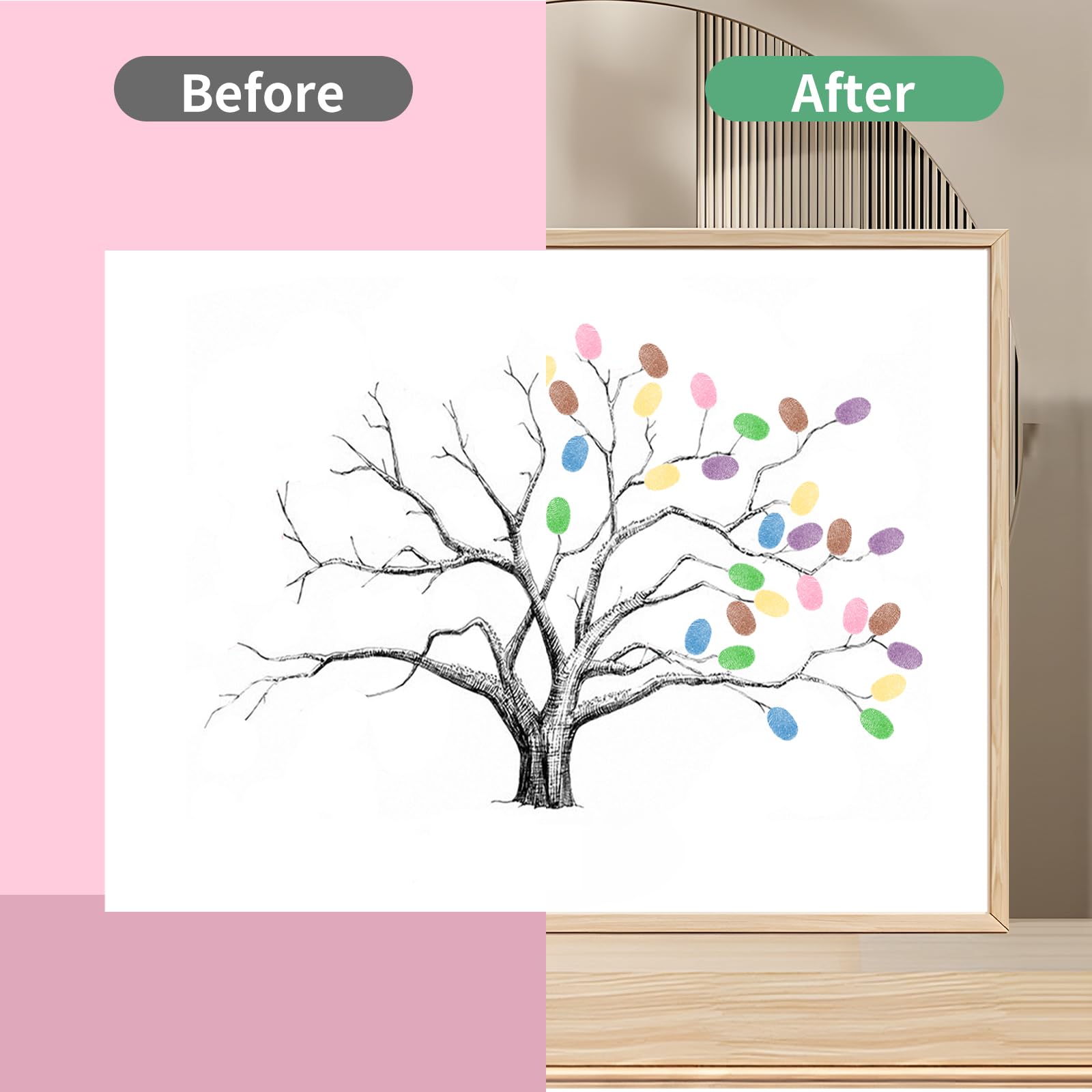 Arbre à Empreintes de Mariage Toile Livre d'or 30x40cm Personnalisé