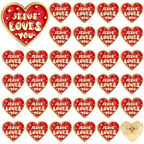 68 Pcs Religious Jesus Pins Bulk Christian Favors Jesus Loves You Lapel Brooch Red Heart Pins Badge for Clergy Appreciation Gift Church Sunday School Christmas Easter Favor