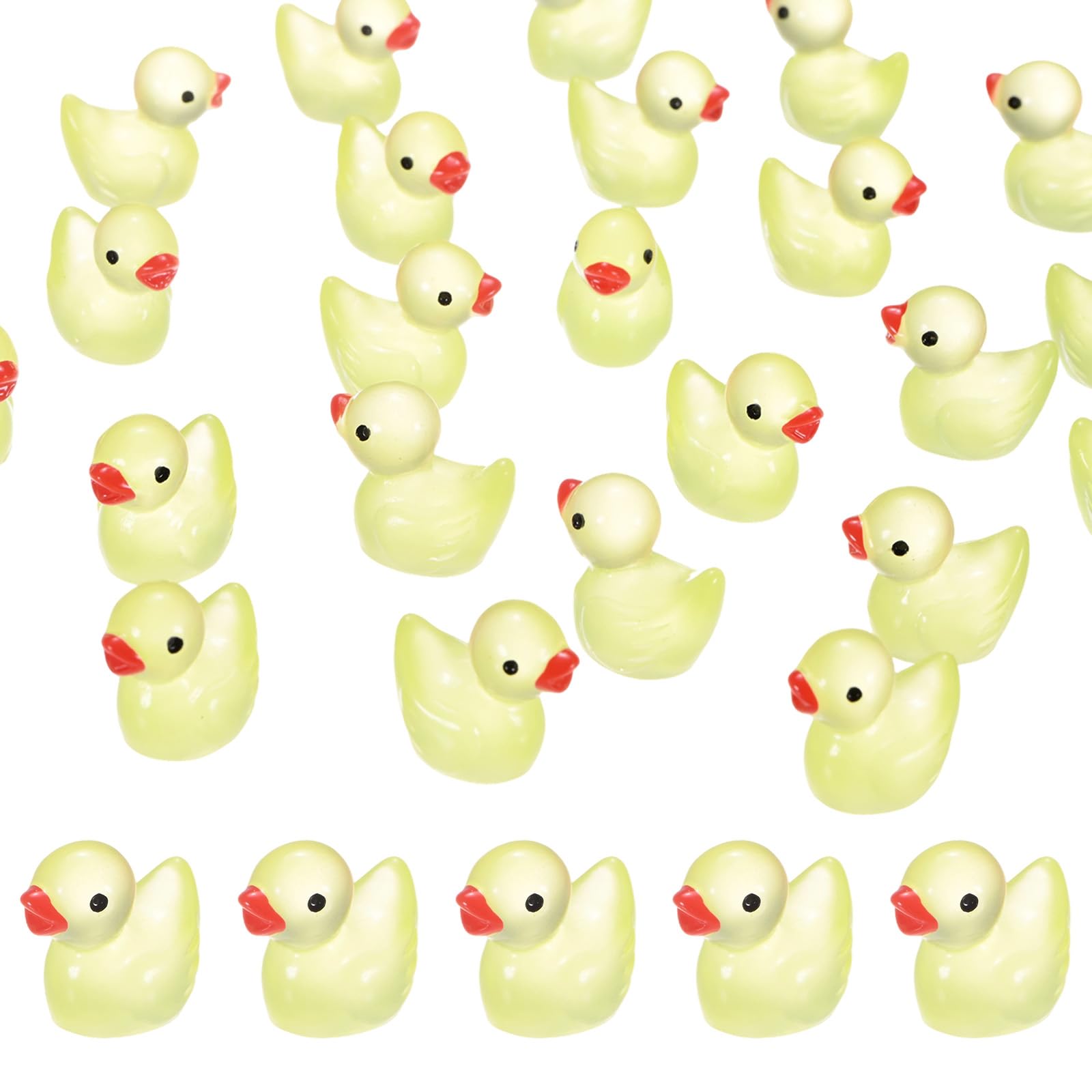 M METERXITY 30-Pack Luminous Mini Resin Ducks, Glow in the Dark Tiny Duck for Fairy Garden/Micro Landscaping/Dollhouse, Cute Miniature Animal Figurine to Hide [Lemon Yellow]