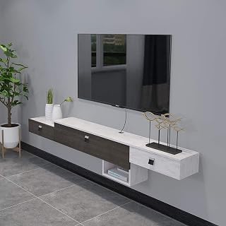 Pmnianhua Floating TV Unit, Wall Mounted TV Cabinet, Floating Shelves with 2 Drawers and 1 Door, Modern Entertainment Media Console Center Large Storage TV Bench for Living Room & Office (180cm)
