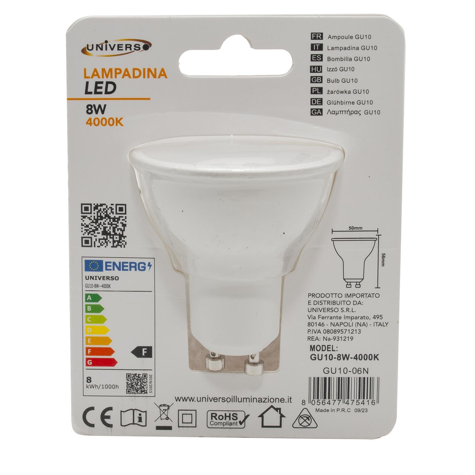 Faretto per binario track monofase, lampada LED 8W GU10 Luce Naturale 4000K, luce Negozio Vetrina Ufficio Albergo Hotel, 580 Lumen alta resa Luminosa, faro proiettore Orientabile
