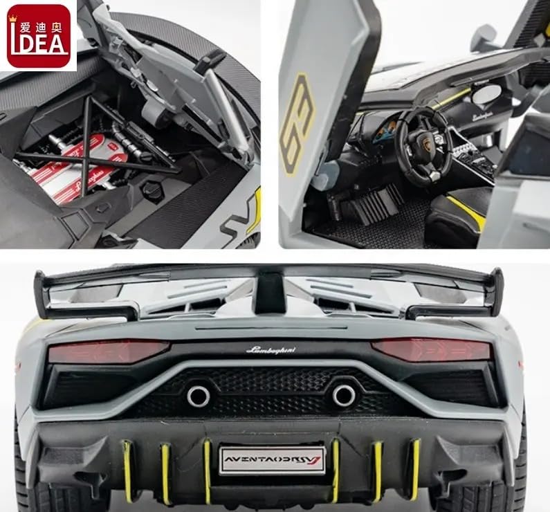 FUNABLO Scale Exclusive Alloy Metal Pull Back Die-cast Car Model with Sound Light Mini Auto Toy for Kids Metal Model Toy Car with Sound and Light (1:24 Scale Lamborghini SVJ 63 -White) 1