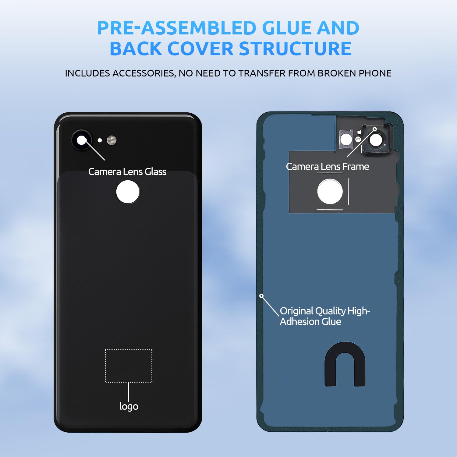 Eonpam Back Cover Glass for Google Pixel 3 Rear Glass Replacement with Camera Lens + Repair Kit Rear Housing (Just Black) - Image 4