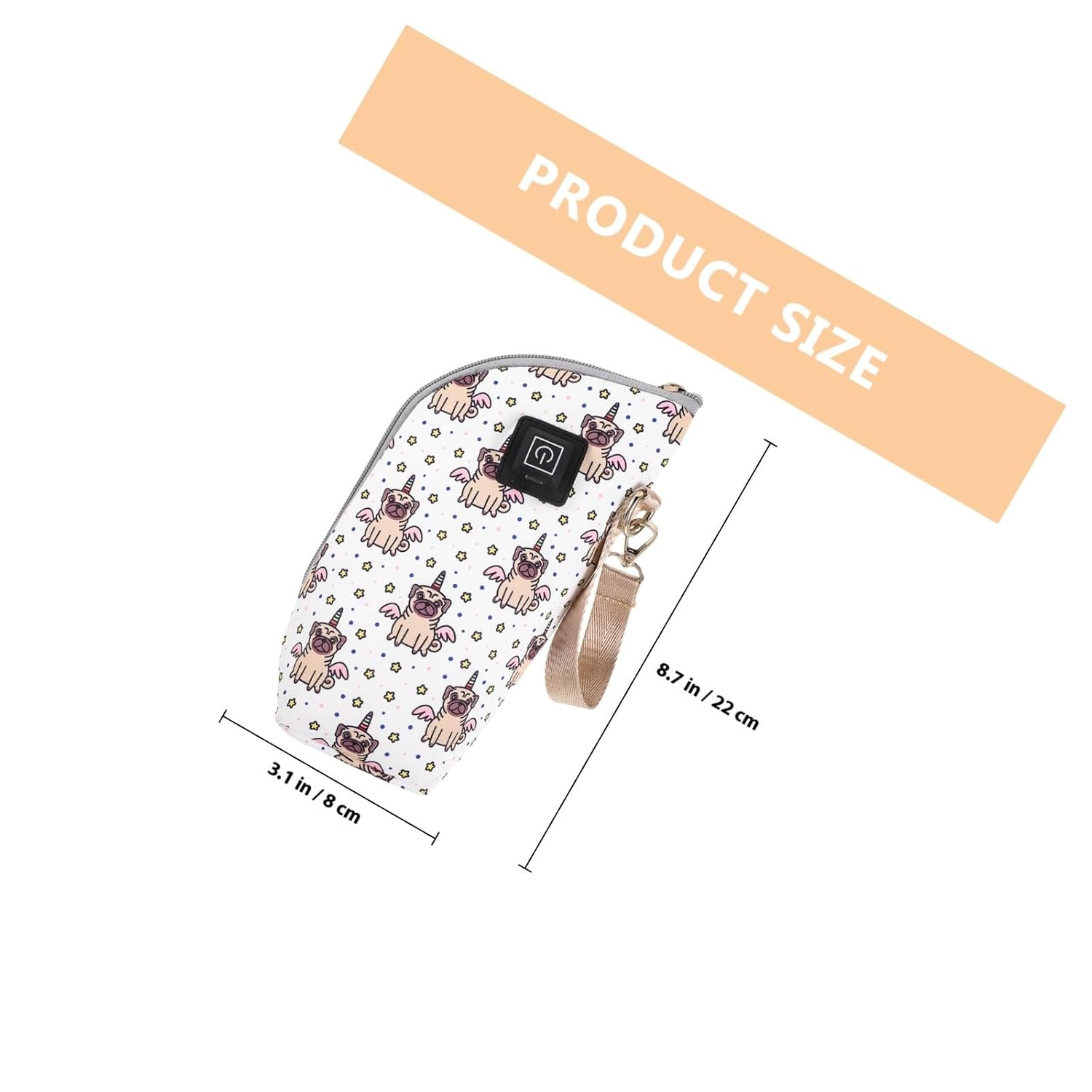 Portable Bottle Warmer Bag with USB Adjustable Heating, Reusable Wear-Resistant Bottle Sleeve for Breastmilk Feeding at Home and Travel, Milky White Angel Dog Design