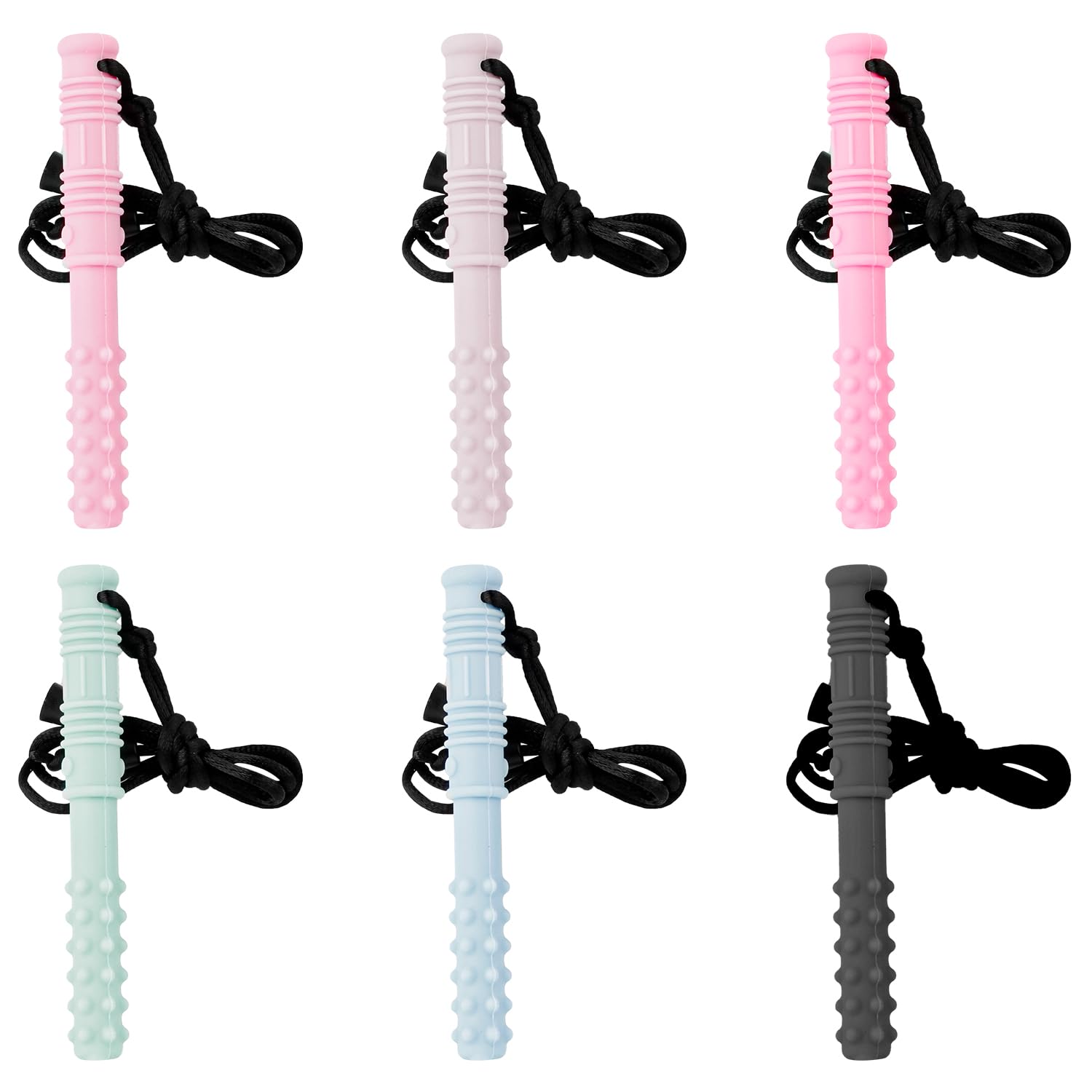 Hopzab 6 Pack Sensory Chew Necklaces, Food-Grade Silicone Teething Pendants, Discreet Oral Motor Aids for Sensory Needs, BPA-Free Chewy Jewellery, Gentle Biting Relief