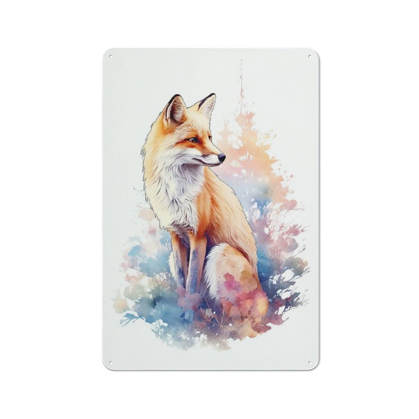 Junmoney Style-14 Metal Wall Sign 30X20cm Featuring Cute Watercolor Fox For Garage Or Workshop, Suited To Diy Enthusiasts
