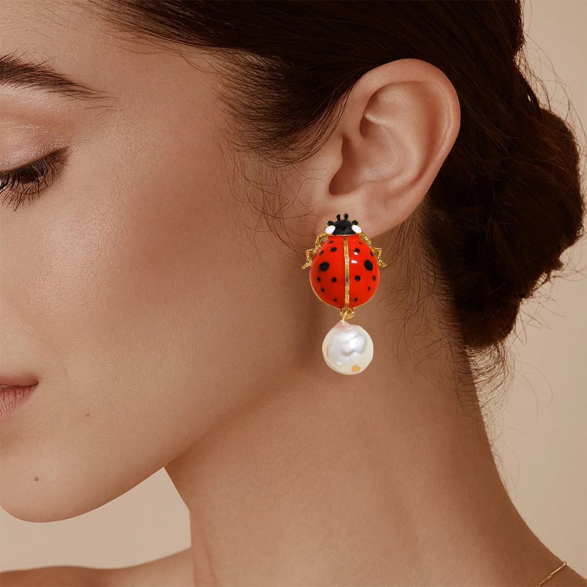 Ladybug Dangle Earrings for Women, Cute Insect Seven Star Ladybug Drip Oil Enamel Earring, Cartoon Animal Jewelry Gifts (3 Color) - Image 2