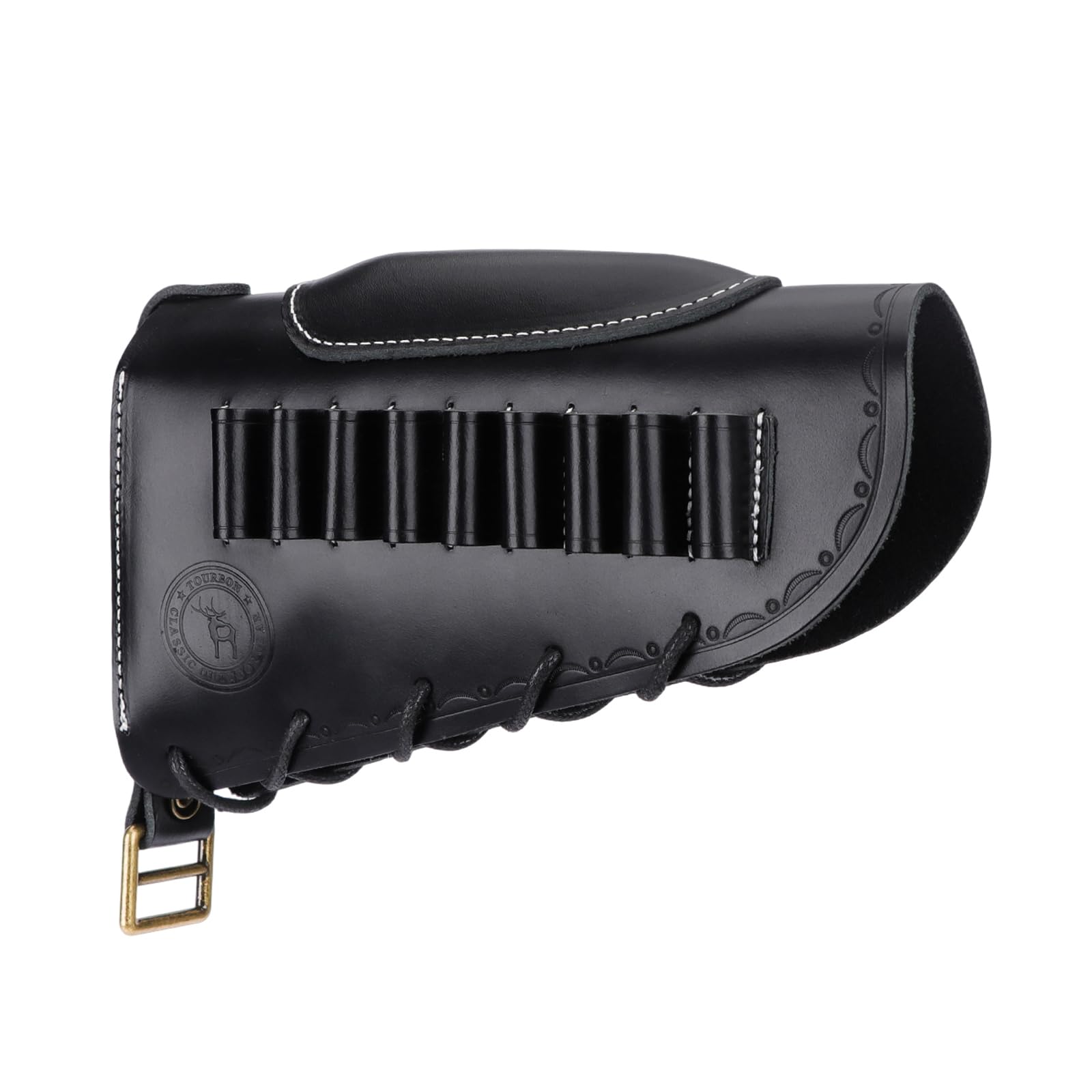 Tourbon Pochette de munitions en cuir de vachette réglable Repose-joues Recoil Pad Carabine Support de cartouche