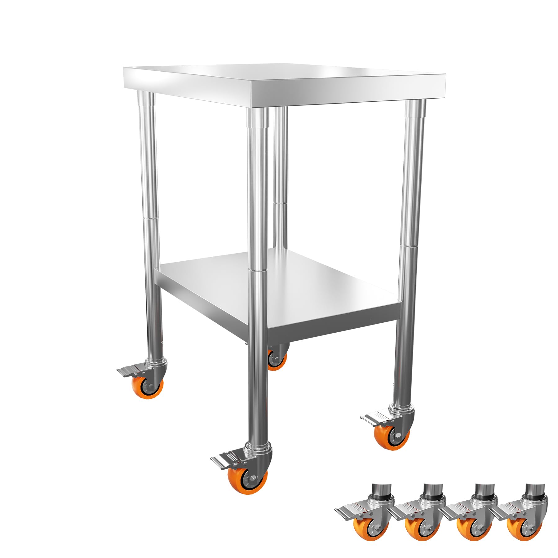 LZQ Tavolo da lavoro in acciaio inox, 85 x 61 x 60 cm, con rotelle, in acciaio inox, con 4 ruote bloccabili, tavolo con ruote per cucina, bar, ristorante