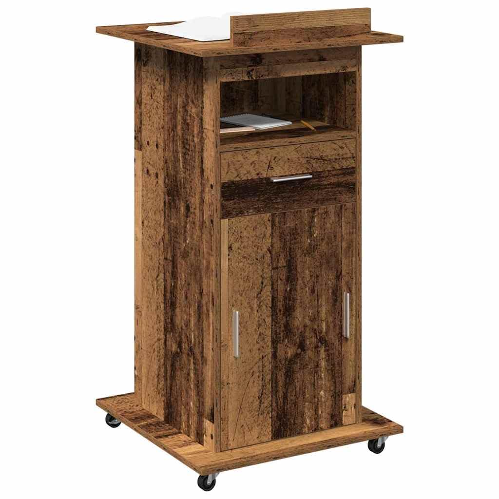 Rednerpult mit Rollen, Altholz Holzwerkstoff, Verstellbarer Stehpult für Zuhause, Computer, Arbeit, Büro, Schreibtisch, 100 kg