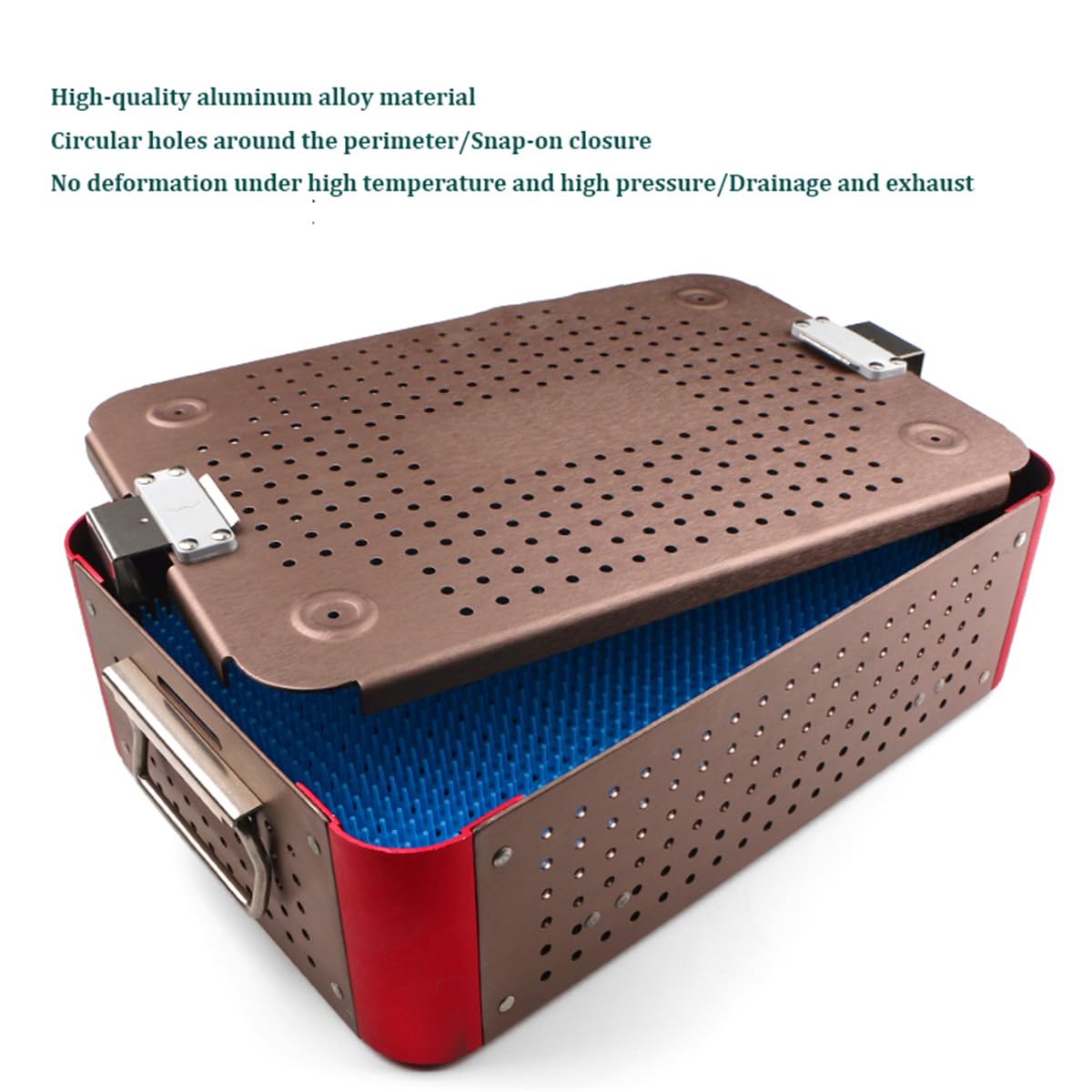 Caja de desinfección de doble capa de aleación de aluminio, estuche para instrumentos quirúrgicos de doble nivel con almohadilla de silicona, bandejas de esterilización de lavado para ortopedia