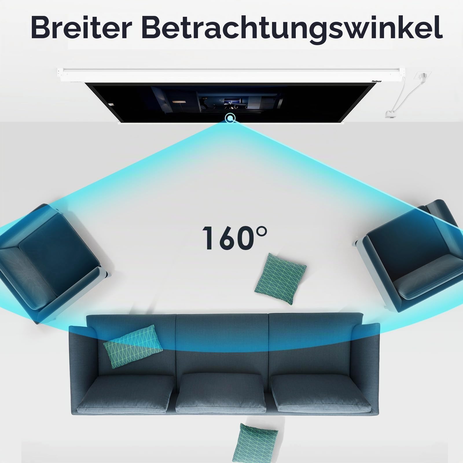 Todeco Motor Beamer Leinwand Elektrisch, Hängeleinwand 84 Zoll 128 x 170 cm, Format 4:3, Heimkino mit 4K Full HD 3D, Rolloleinwand für Heimkino und Präsentation, mit Fernbedienung