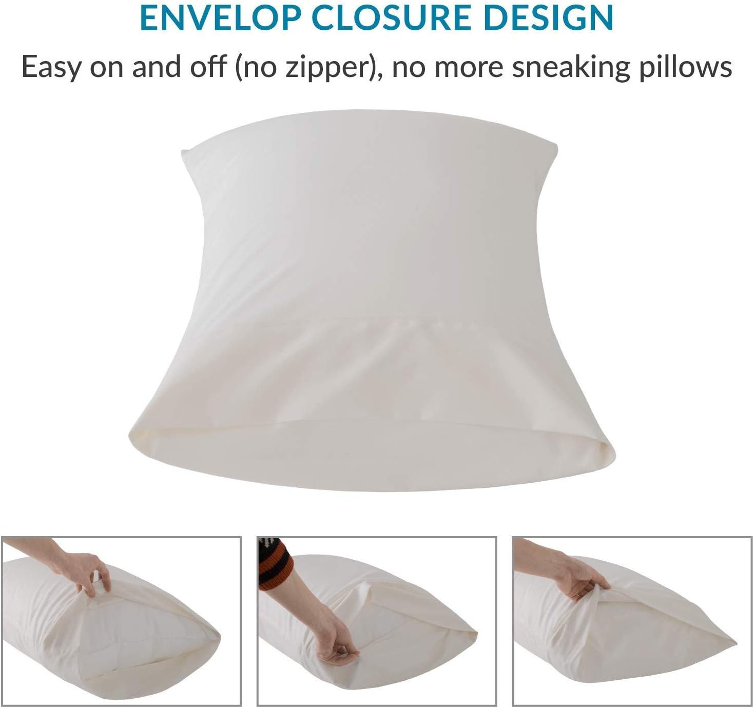 KP Linen Pillow Cases Standard Size Set of 2 Cotton Pillows for Sleeping, Soft & Silky Sateen Weave Bed Pillow Covers 600 Thread Count 100% Cotton Pillow Cases Light Blue Stripe