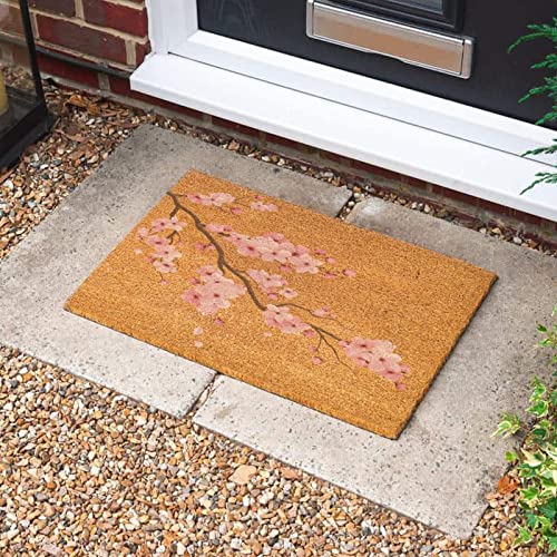 Outdoor Mat Cherry Blossoms Coir Doormat With Heavy Duty Backing Pink Door Mat 24" X 36" Flower Welcome Floor Mat For Indoor Outdoor Christmas Holiday Entryway Decor #TOP4