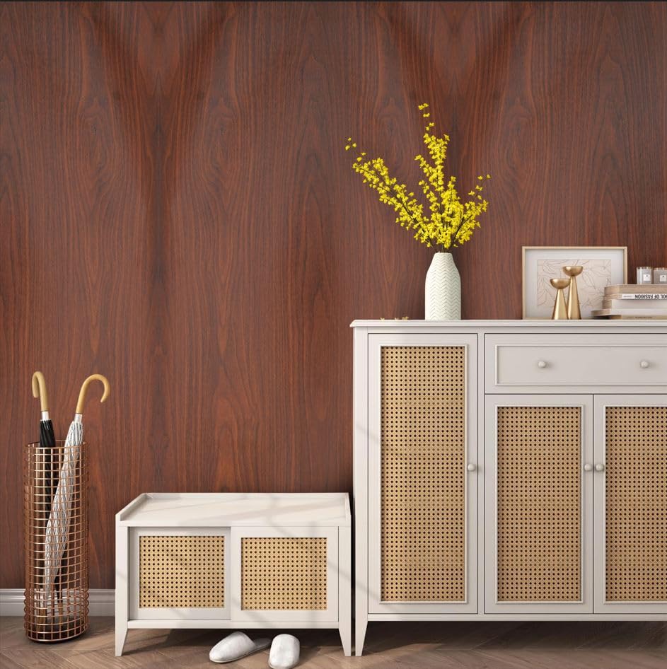 Image of Veki Luxury Floral & Botanical Geometric Wallpaper Mural - Waterproof, Moisture-Proof, Self-Adhesive PVC Wall Sticker for Home & Hotel Decoration (45cm x 300cm) (Wooden 2)