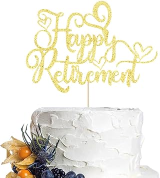 Happy Retirement Cake Topper - Glitter Gold Retirement Party Cake Decorations, Premium Cake Topper for Retirement Celebration Supplies gold