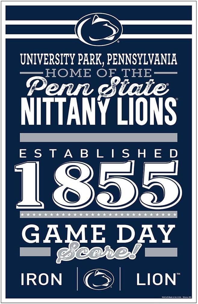 WinCraft NCAA Penn State Nittany Lions SignWood Established Design, Team Color, 11x17
