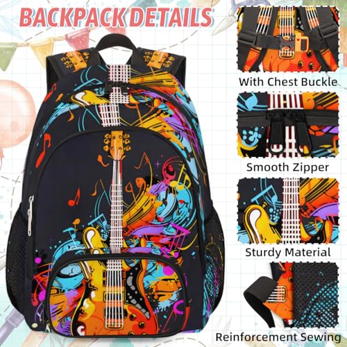 Electric Guitar Music Theme Large Backpack Set with Lunch Box Lightweight Water Resistant Travel Laptop Backpacks Casual Daypacks2