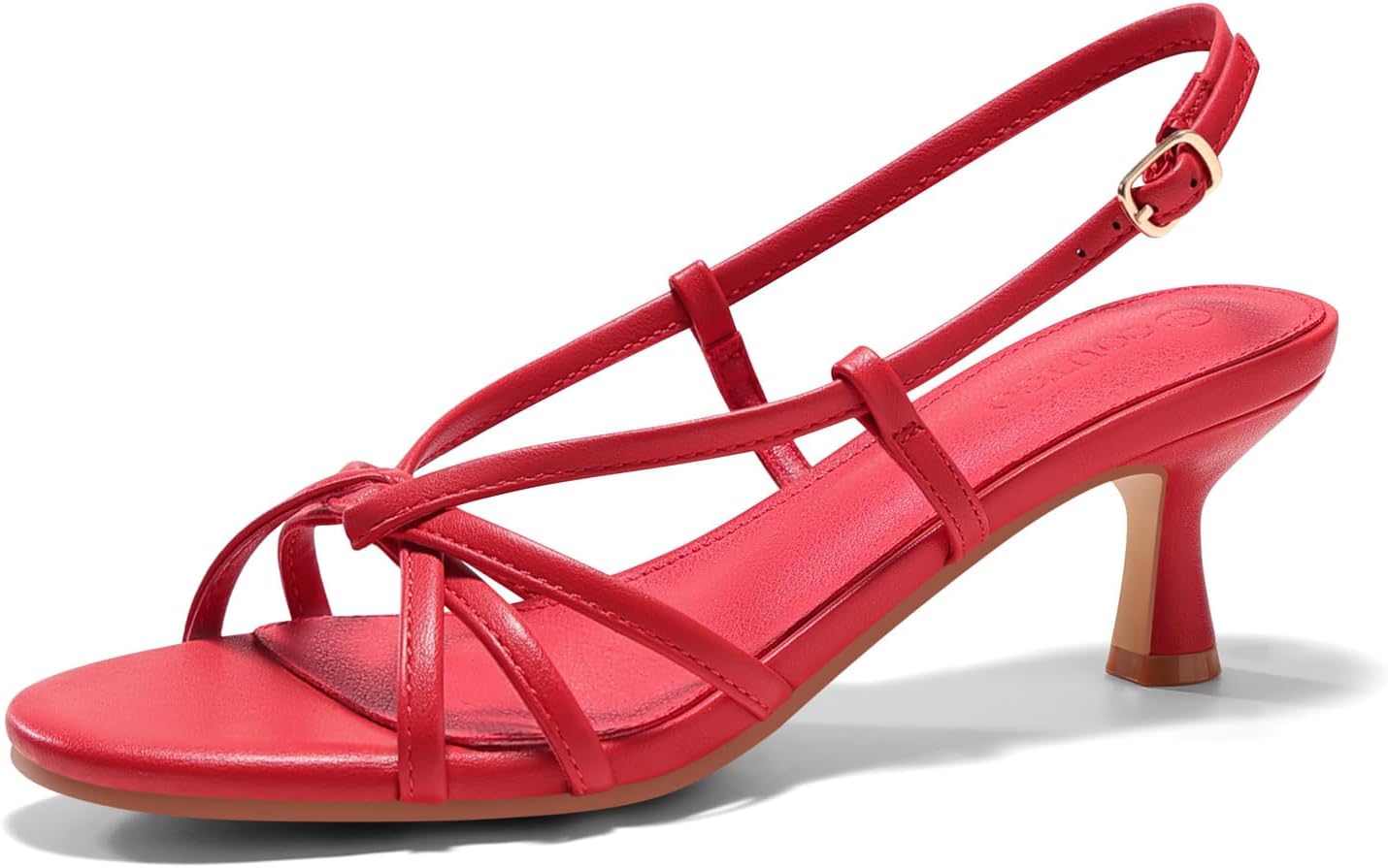 Coutgo Womens Strappy Sandals Slingback Kitten Low Heels Open Toe Buckle Strap Summer Party Dress Shoes