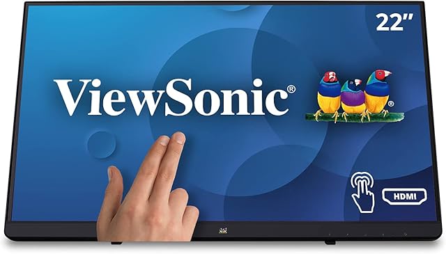 ViewSonic TD2230 22 Inch Full HD 10-Point Touch Monitor with VGA, HDMI, DisplayPort, Eye Care for Remote Collaboration, Black