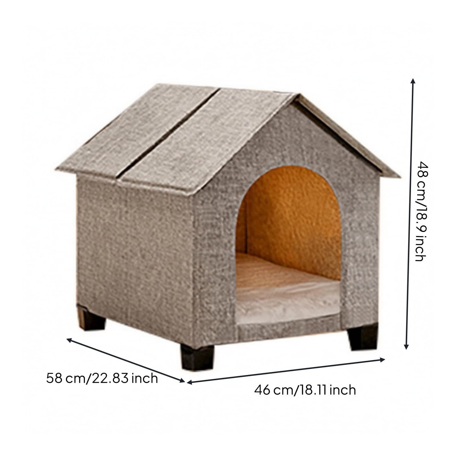 Niche Pliable pour Chat Stable, Gris Intérieur Moyen, 46 58 48 Cm