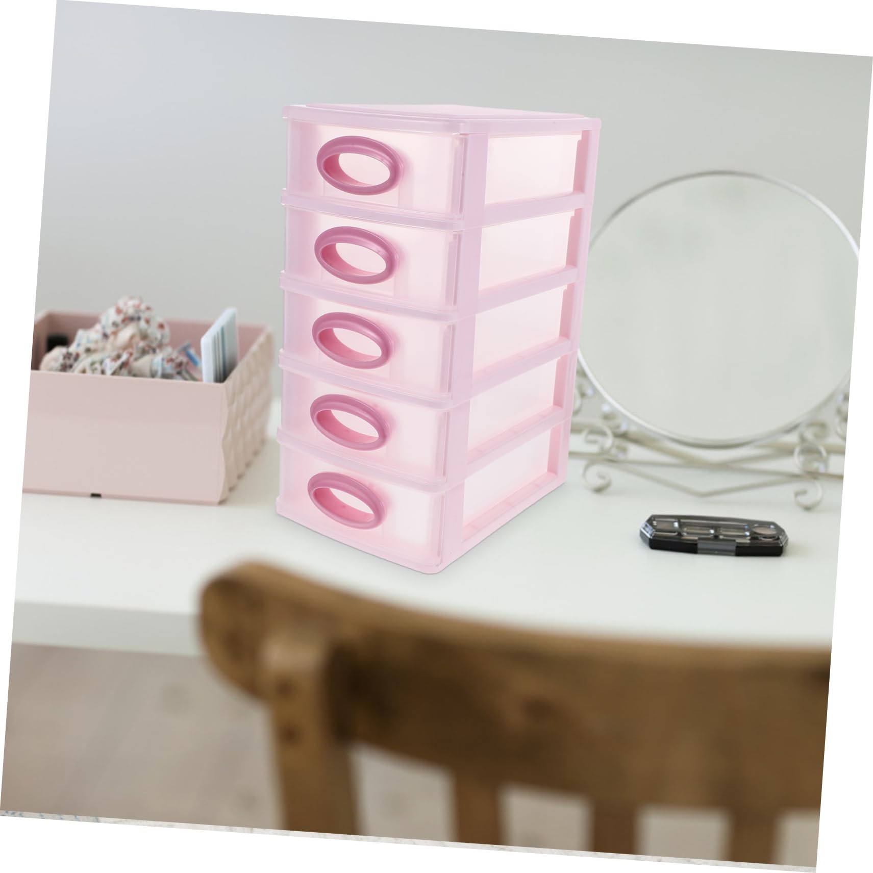 VILLCASE Organizzatore da Scrivania Portaoggetti Pratico e Decorativo Rosa 5 Cassetti in Pp per Cosmetici e Accessori da Ufficio e Bellezza